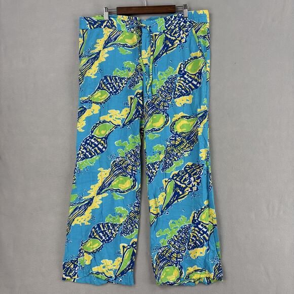 Lilly Pulitzer Pants - Lilly Pulitzer Pants Womens XL Blue Shell Print Rayon Straight Leg Tropical